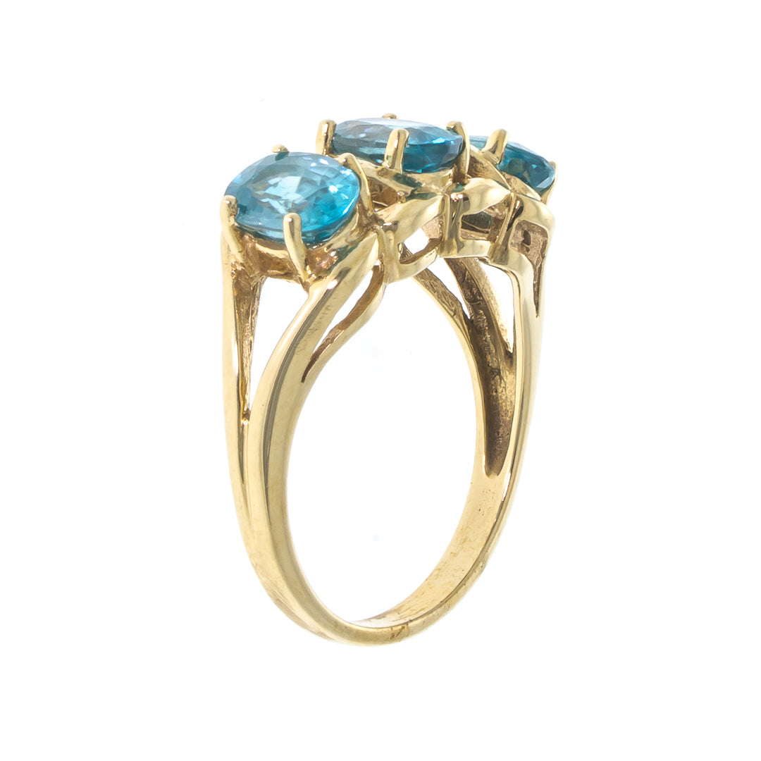 Pre Owned 9ct Gold 3 Stone Oval Blue Topaz Ring