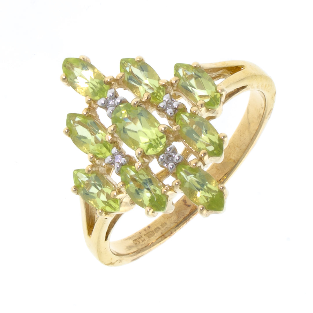 Pre Owned 9ct Gold Peridot and Diamond Set Ring