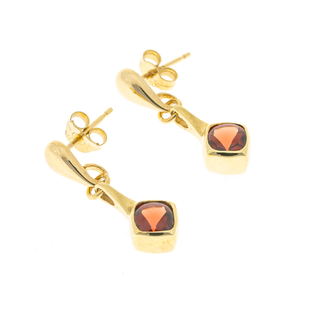 Preowned 9ct Gold Garnet Drop Earrings