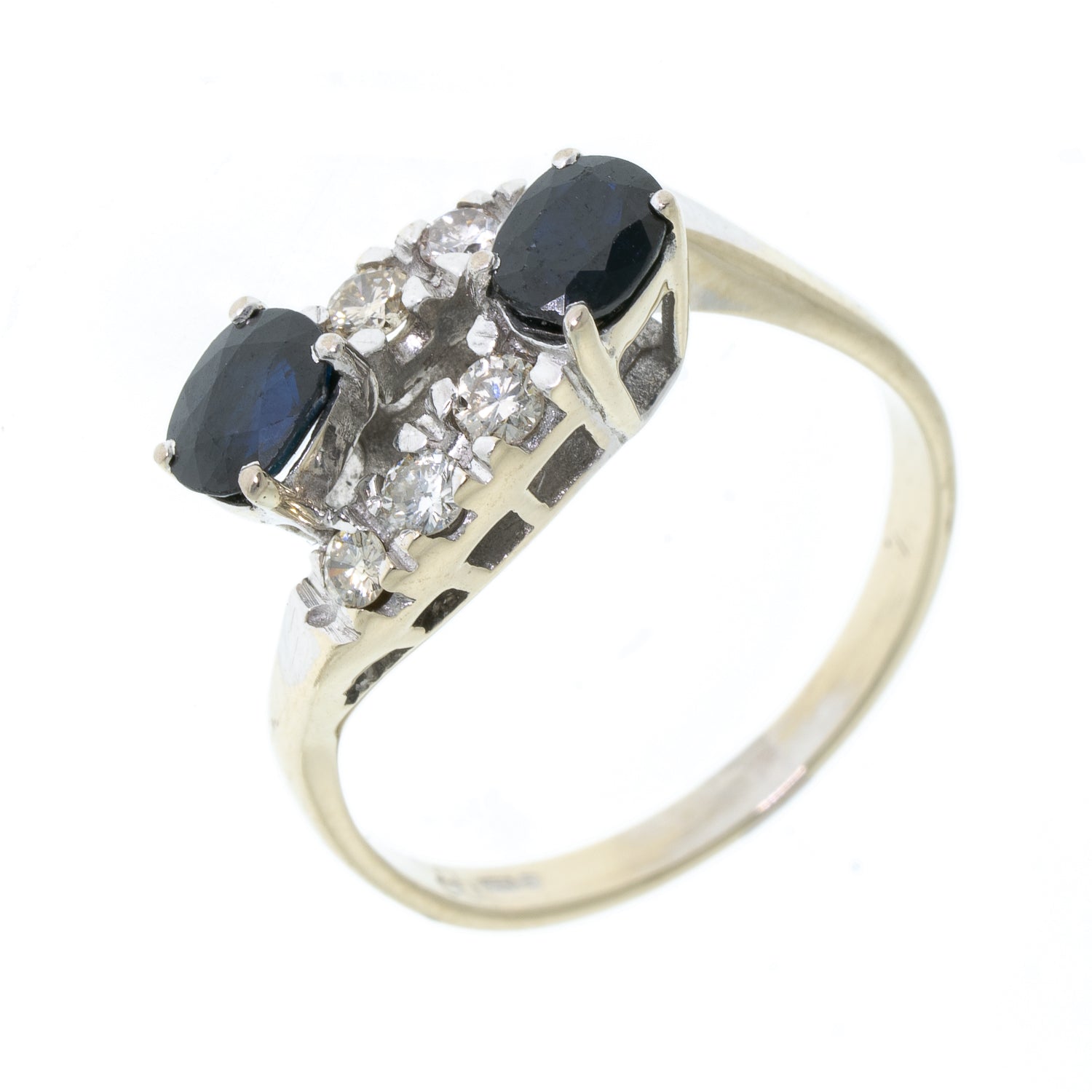 Pre Owned 14ct White Gold Diamond and Sapphire Set Crossover Ring