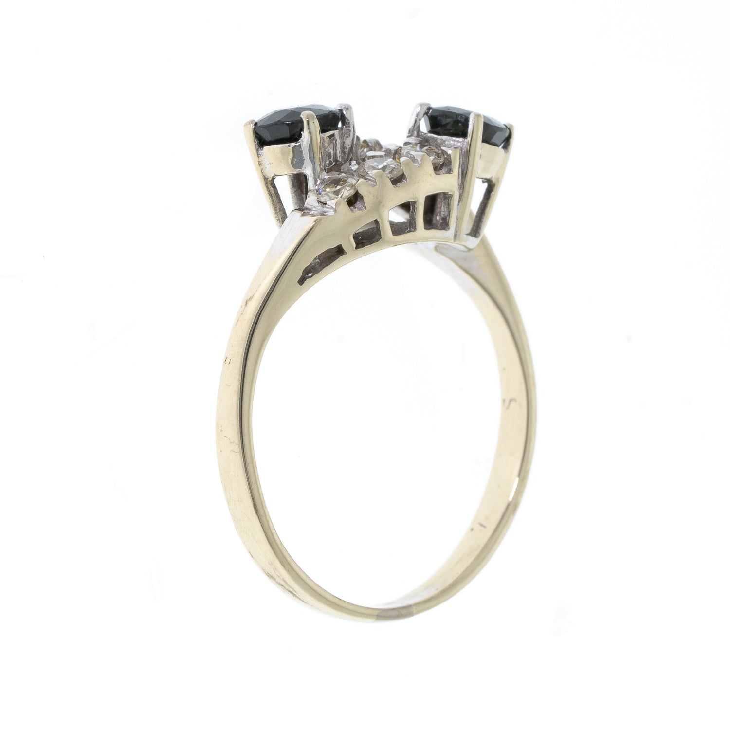 Pre Owned 14ct White Gold Diamond and Sapphire Set Crossover Ring