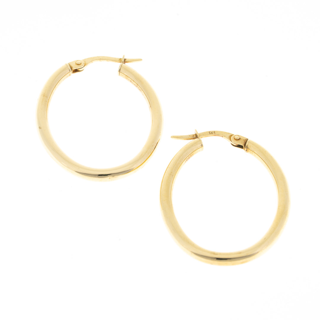 Preowned 9ct Gold Oval Hoop Earrings