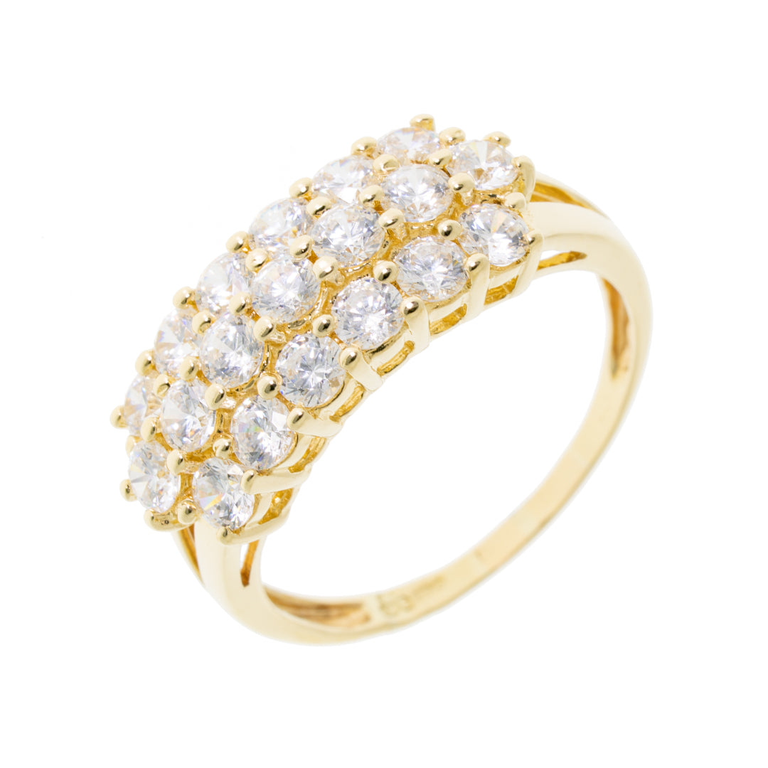 Pre Owned 9ct Gold 3 Row Cubic Zirconia Set Ring