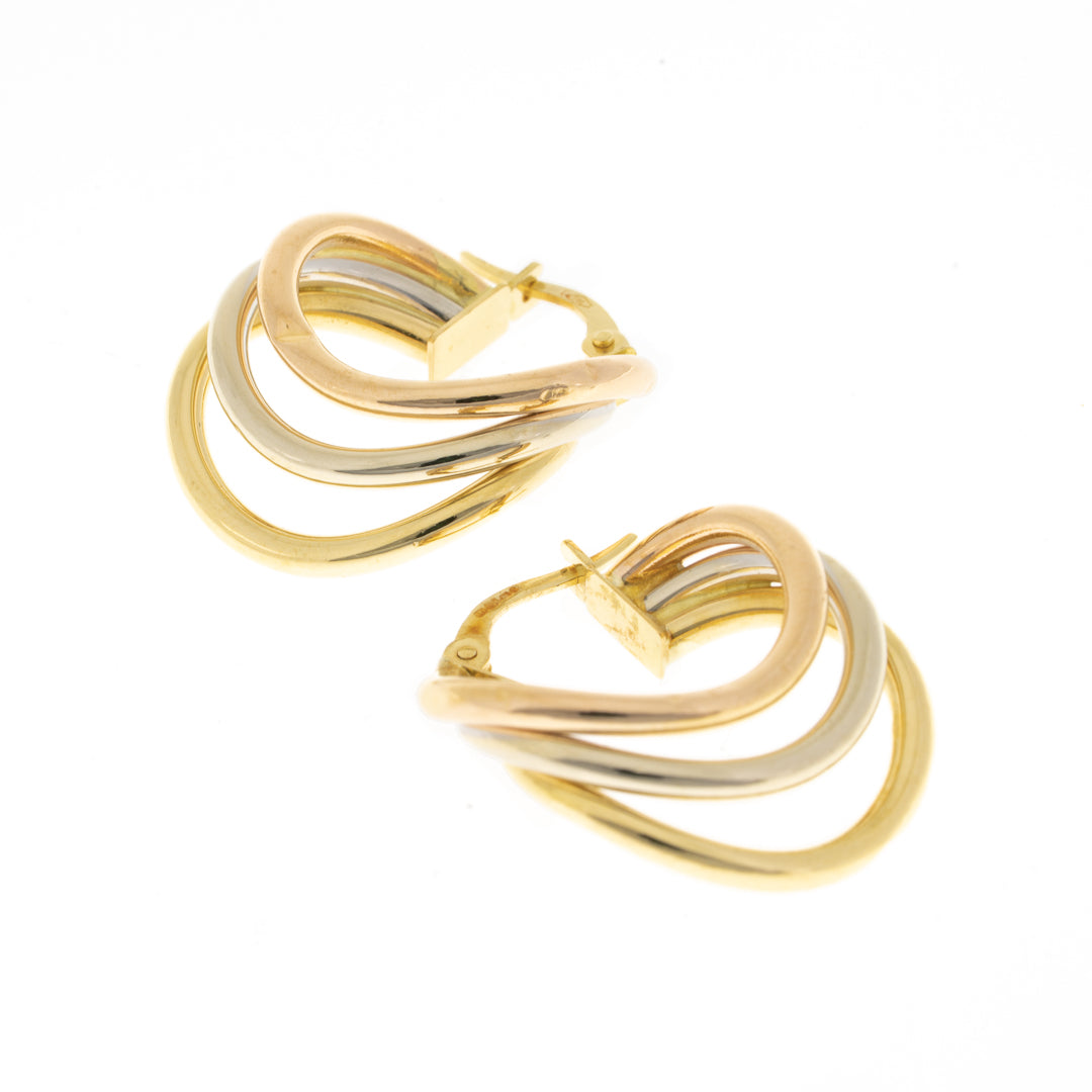 Preowned 18ct Gold Tricolour Fancy Hoop Earrings