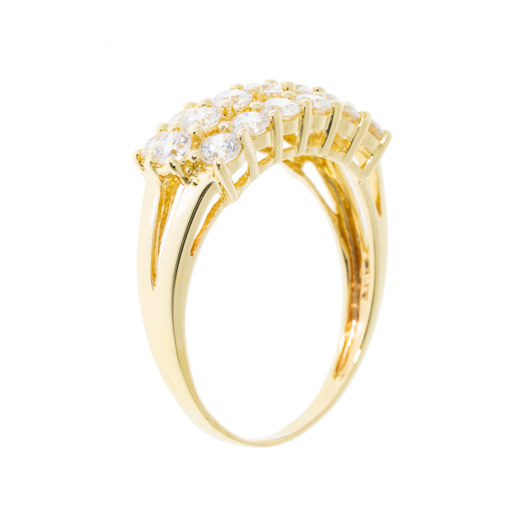 Pre Owned 9ct Gold 3 Row Cubic Zirconia Set Ring