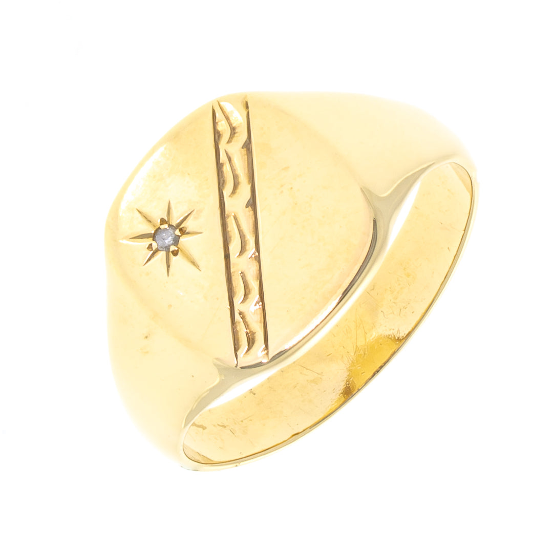 Pre Owned 9ct Gold Diamond Signet Ring
