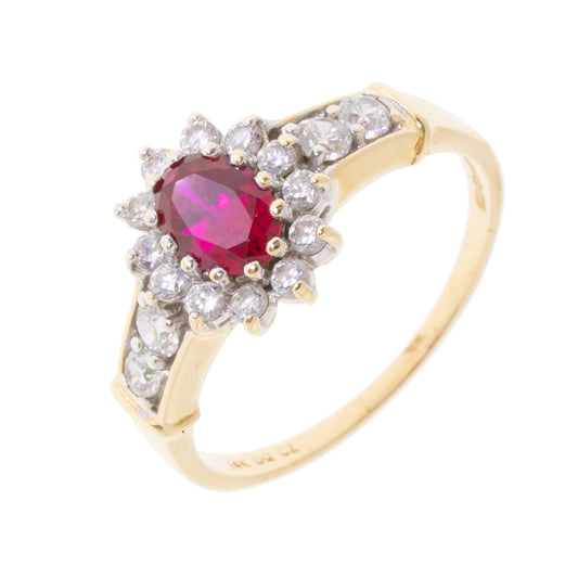 Pre-Owned 14ct Gold CZ and Synthetic Ruby Ring