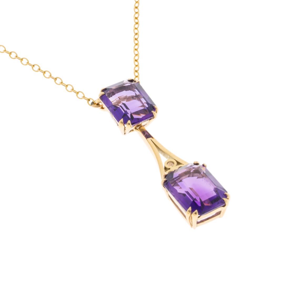 PreOwned 9ct Gold Amythist Pendant And Chain