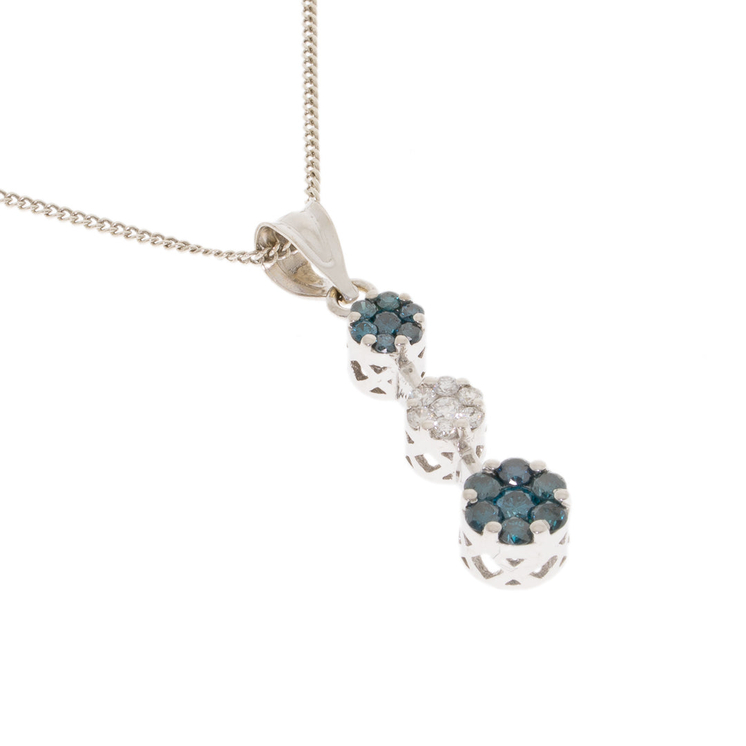 Pre Owned 14ct White Gold Blue And White Diamond Pendant 9ct White Gold 18