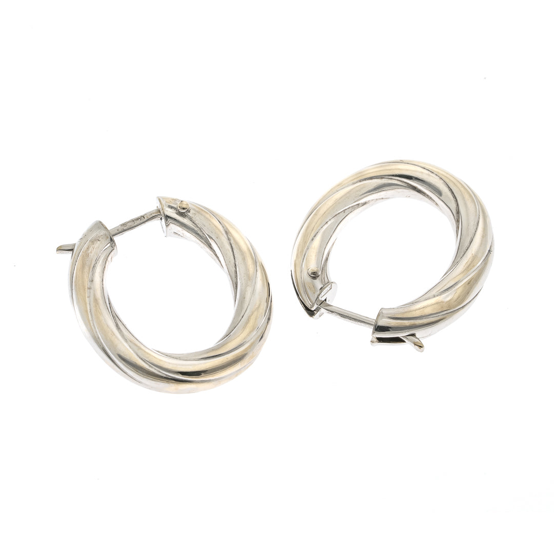 Pre Owned 9ct White Gold Twist Creole Earrings