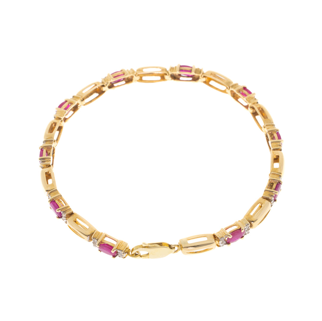 Preowned 9ct Gold Diamond & Ruby Bracelet