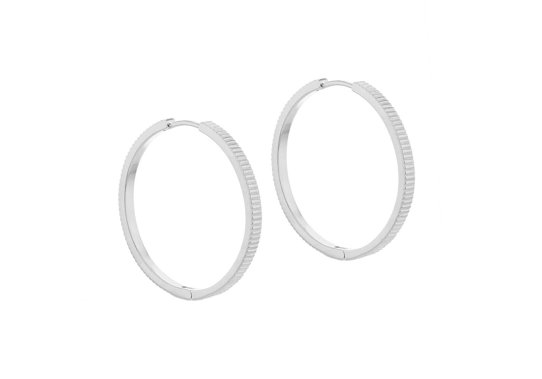 Sterling Silver Large Coin Edge Pattern Hoop Earrings