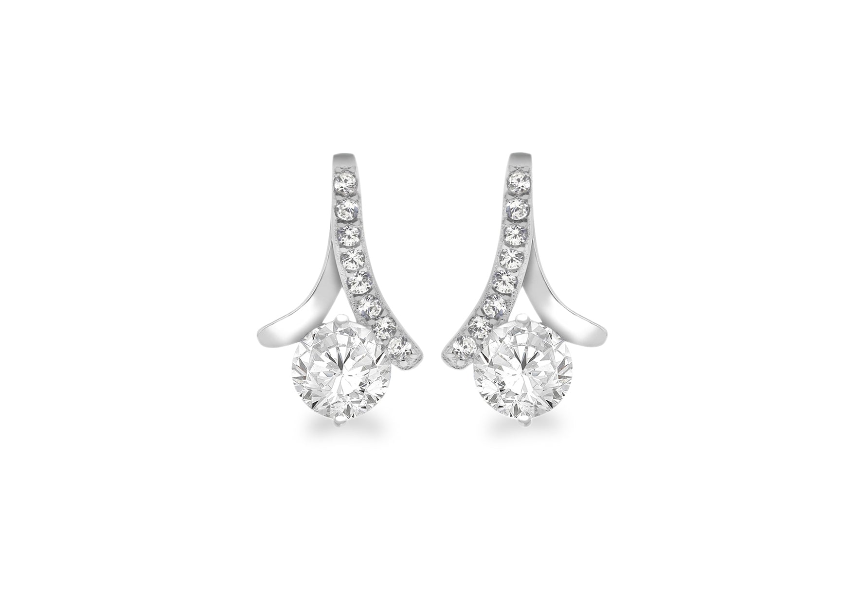 Sterling Silver Cubic Zirconia Bell Drop Stud Earrings