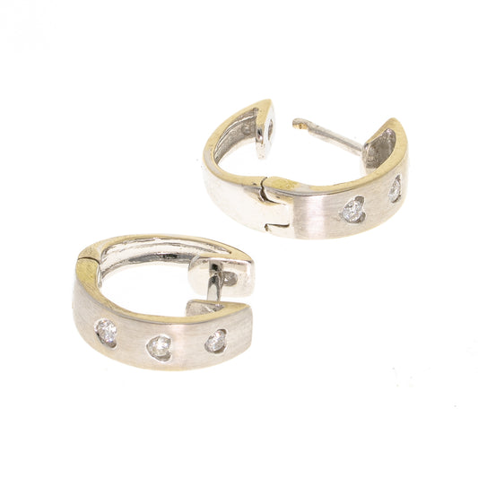Pre Owned 18ct White Gold Diamond set Huggy EarRings
