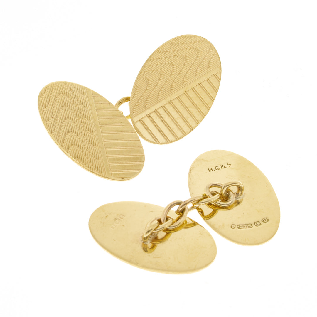 Pre Owned 9ct Gold Oval Fancy Cufflinks