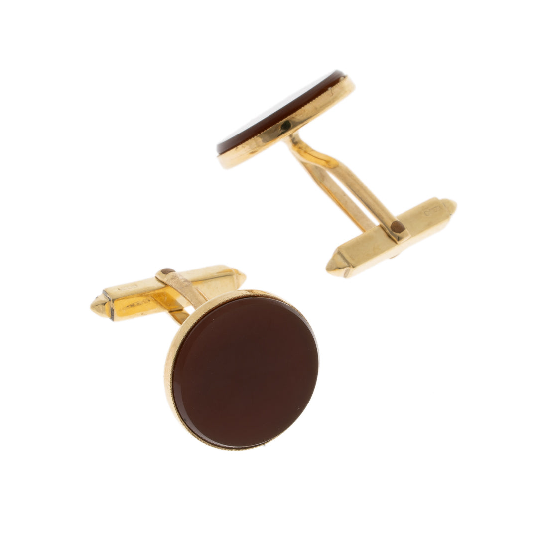 Pre Owned 9ct Gold Carnelian Stone Set Cufflinks