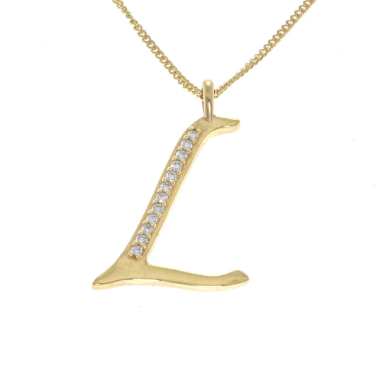 Pre Owned 9ct Gold Initial L  Pendant & 18" Curb Chain