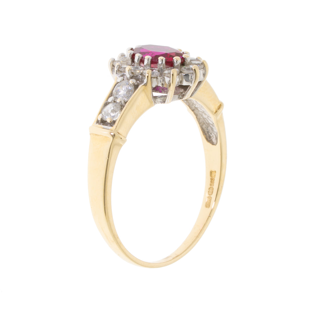 Pre-Owned 14ct Gold CZ and Synthetic Ruby Ring