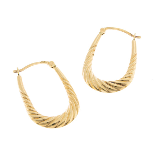 Pre-Owned 9ct Gold Hollow Ribbed Creoles