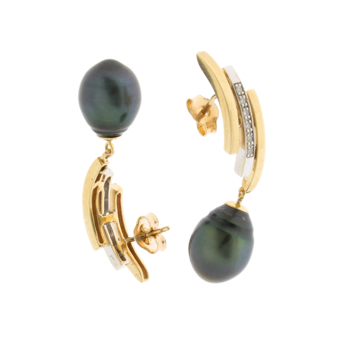 Pre Owned 9ct Fancy Gold Diamond And Pearl Earings