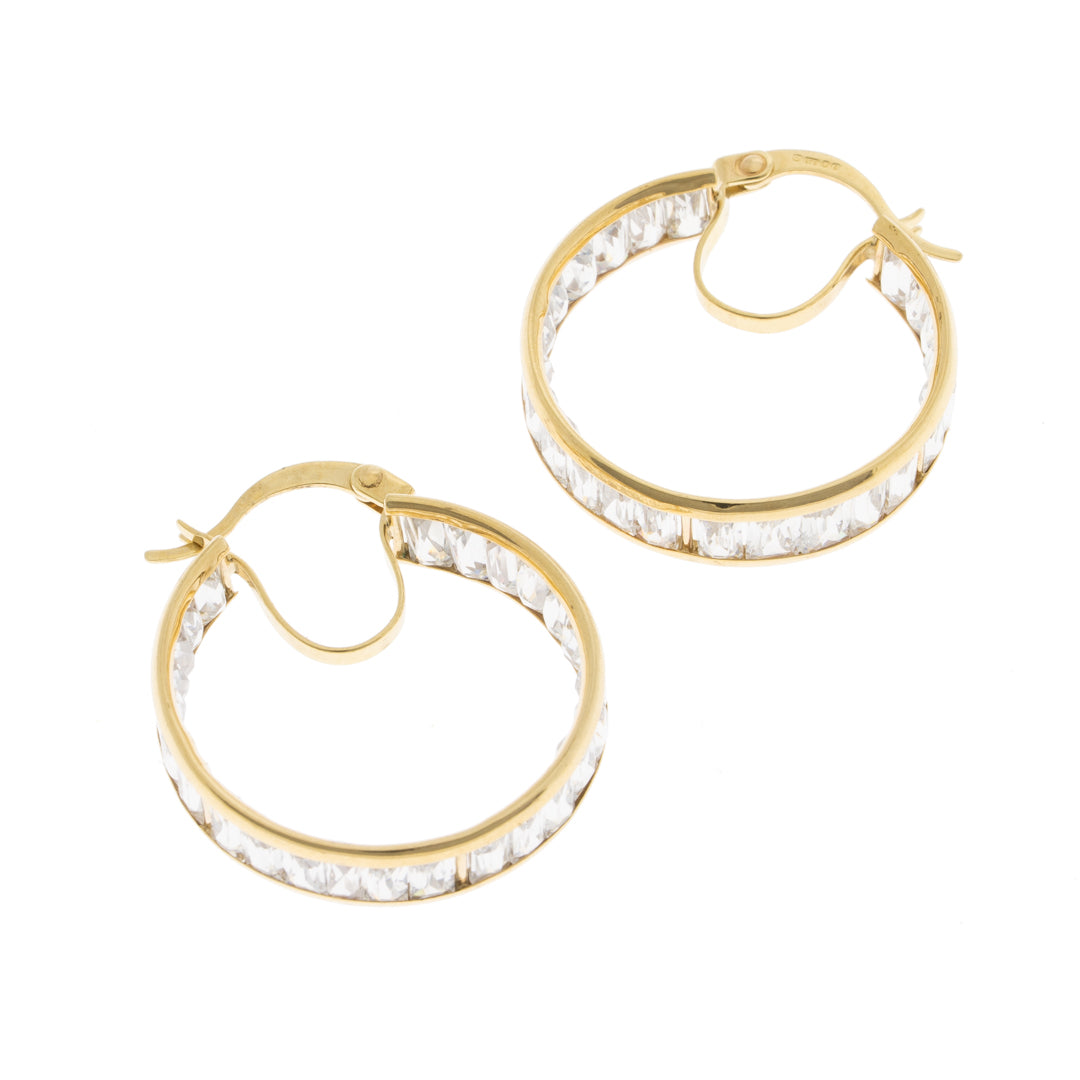 Pre Owned 9ct Gold Cubic Zirconia Hoop Earrings