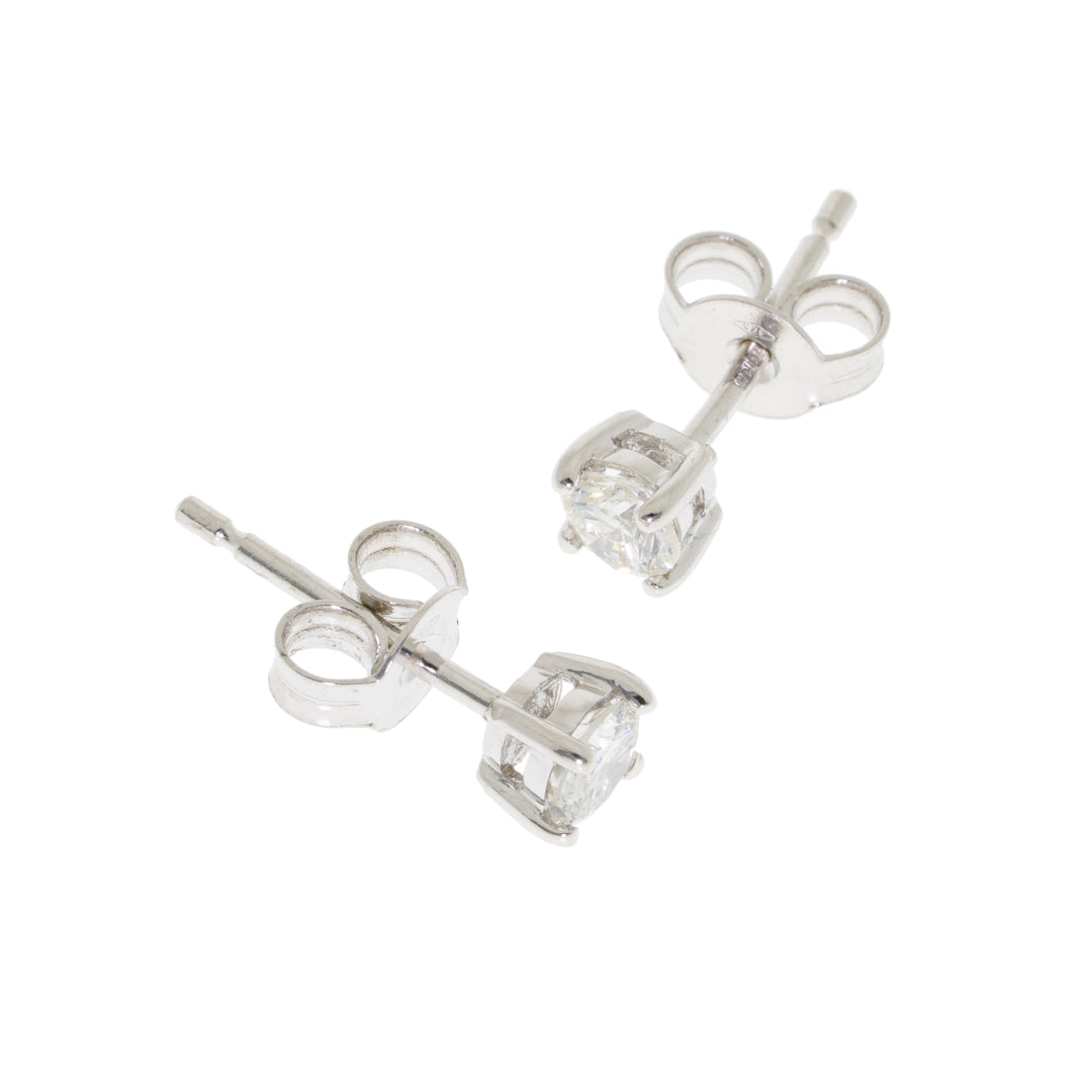 9ct White Gold Solitaire Diamond Stud Earrings