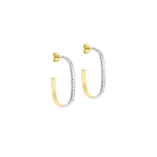 9CT 2-Colour Gold Diamond Cut Half Hoop Earrings
