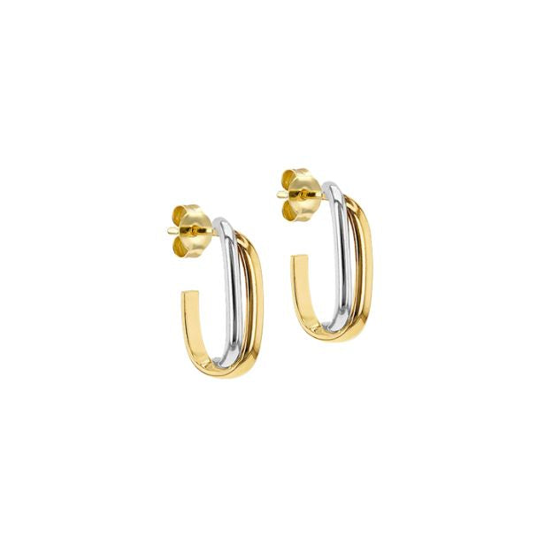 9CT 2-Colour Gold Polished Crossover Half Hoop Earrings 2.52.0016