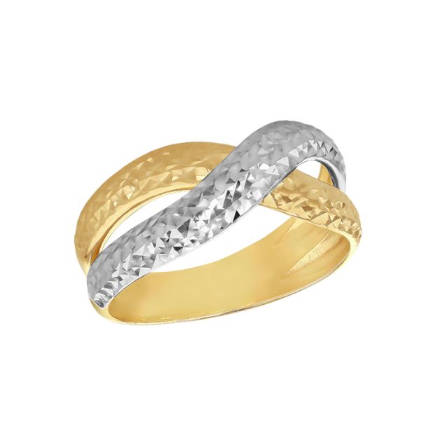 9ct 2-Colour Gold Diamond Cut Crossover Ring