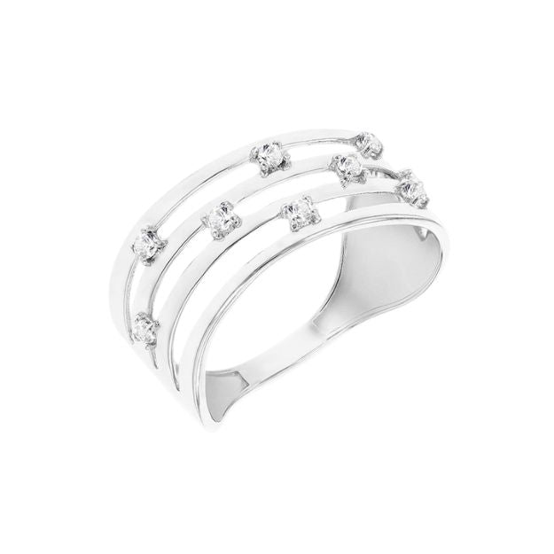 9ct White Gold  CZ 4 row Wave Ring