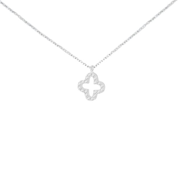 9ct White Gold CZ Petal Necklace Adjustable