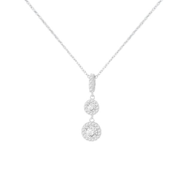 9ct White Gold Double CZ Drop Halo Necklace