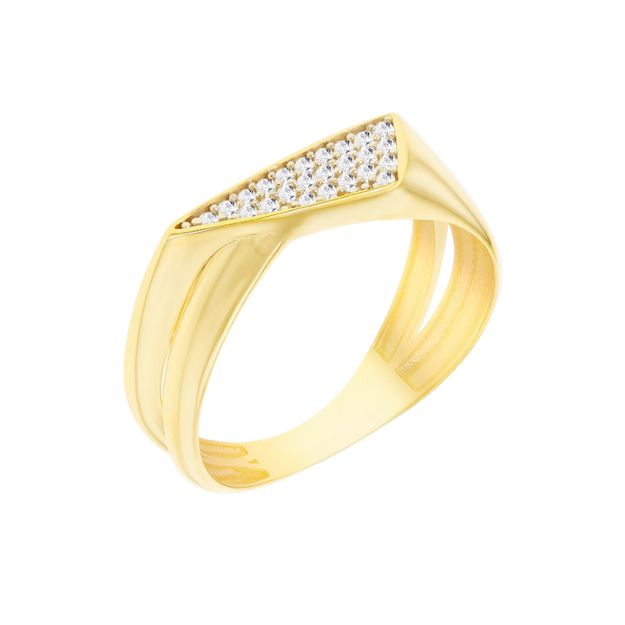 9ct Yellow Gold CZ Triangle Crossover Ring