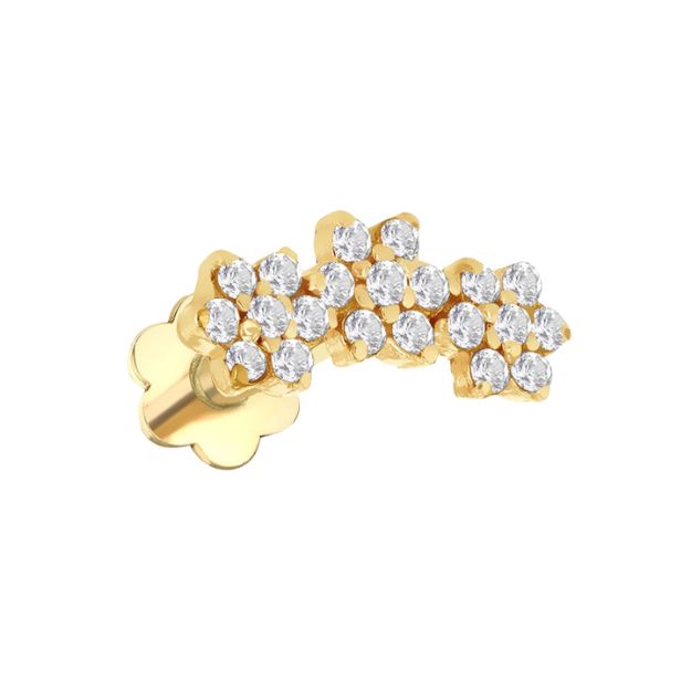 9ct Yellow Gold CZ Triple Flower Labret Stud