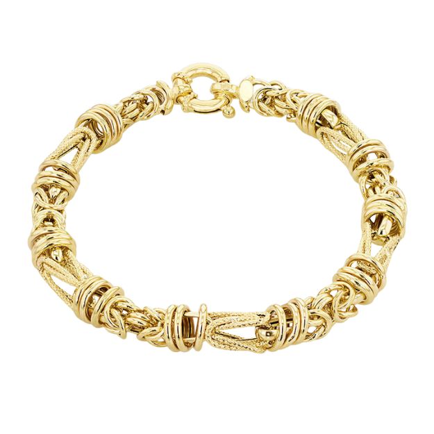 9ct Yellow Gold Byzantine and Textured V Link Large Spring Ring Bracelet