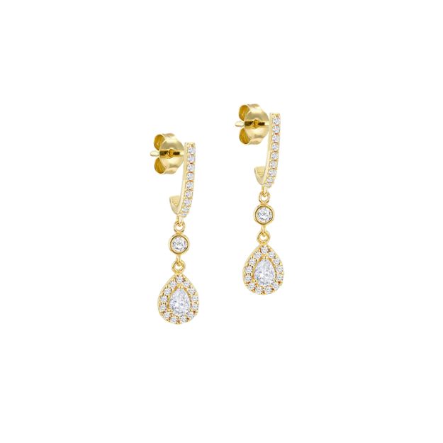 9ct Yellow Gold CZ Teardrop Halo Drop Earring