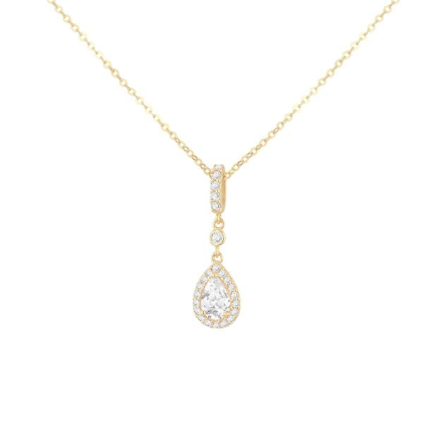 9ct Yellow Gold CZ Teardrop Halo Necklet