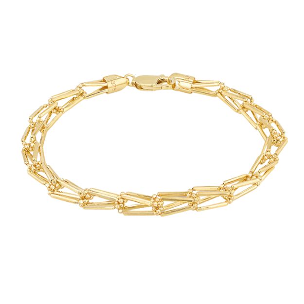 9ct Yellow Gold Diamond Cut Basket Weave and Ball Bracelet