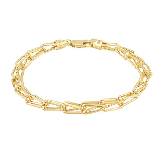 9ct Yellow Gold Diamond Cut Basket Weave and Ball Bracelet