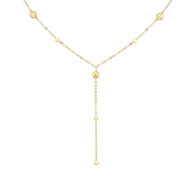 9ct Yellow Gold Diamond Cut Ball Y Necklet Adjustable