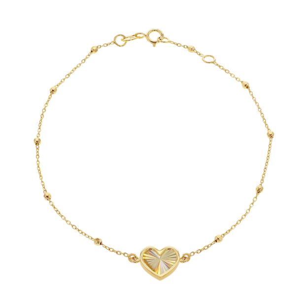 9ct Yellow Gold Rainbow Heart Adjustable Trace and Ball Bracelet