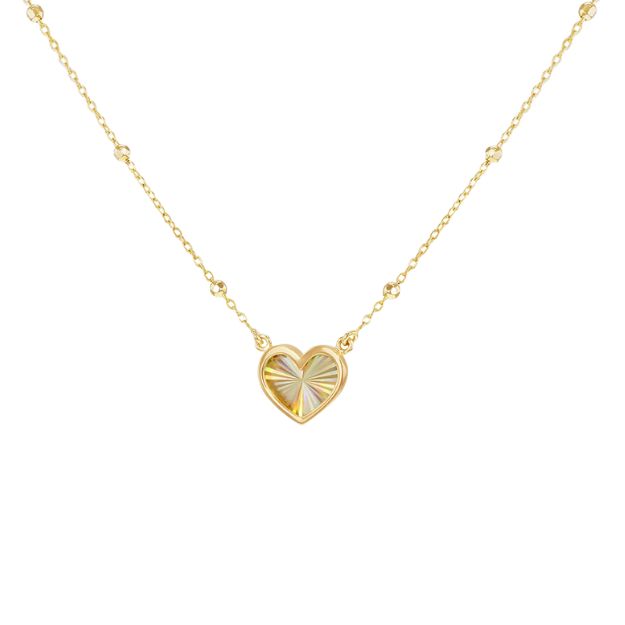 9ct Yellow Gold Rainbow Heart Adjustable Trace and Ball Necklace