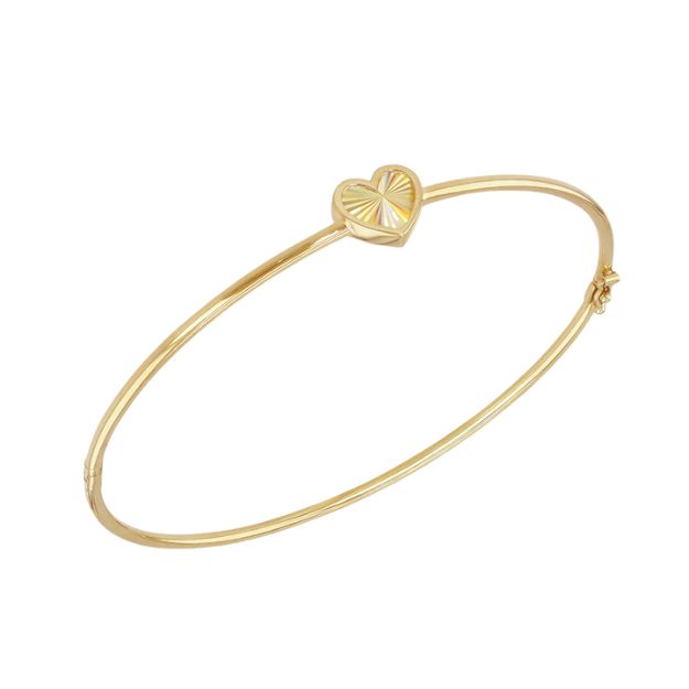 9ct Yellow  Gold Rainbow Heart Bangle