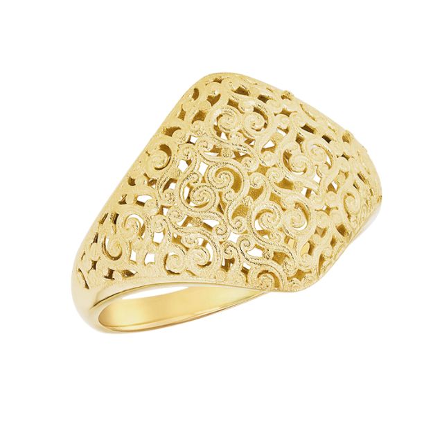 9ct Yellow Gold Satin Filigree Dome Ring