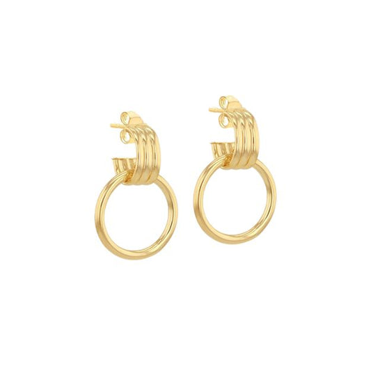 9ct Yellow Gold Triple Tube Circle Drop Stud Earring