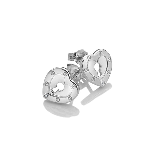 Sterling Silver Hot Diamonds Lock In Love Heart Stud Earrings