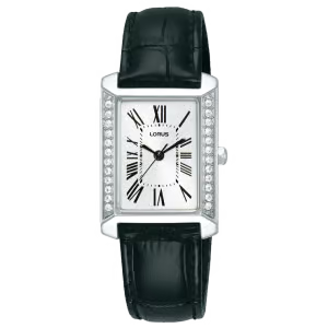Lorus Ladies’ Black Leather Square Elegance Bracelet Watch