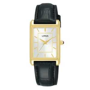 Lorus Ladies’ Gold tone black leather ‘Angular Elegance’ Watch