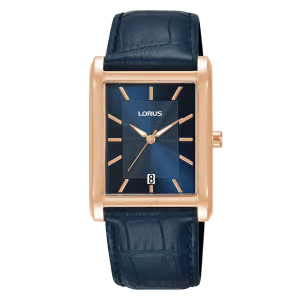 Lorus Men’s Rectangular Blue Leather Strap Watch