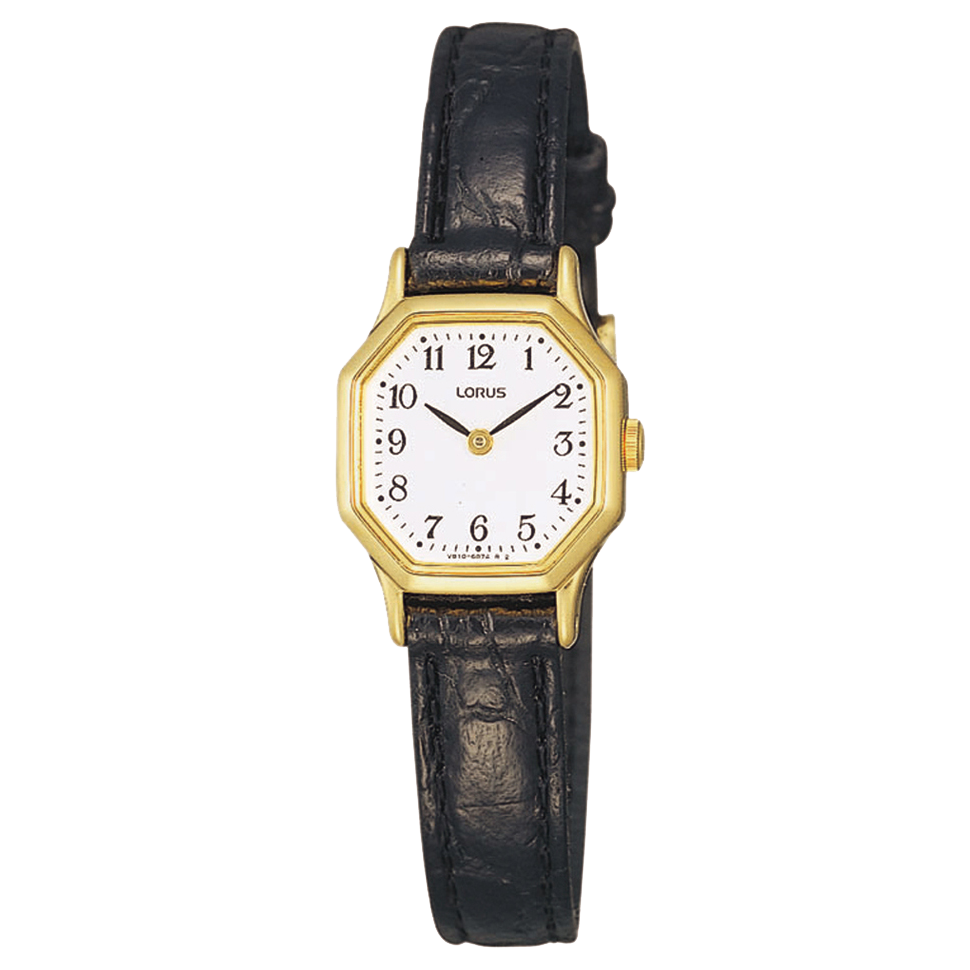 Lorus Ladies’ Elegant White & Gold Coloured Octagonal Leather Strap Watch